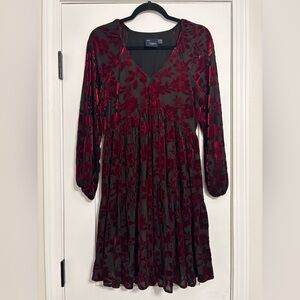 Just Taylor Elegant velvet Red Floral Dress